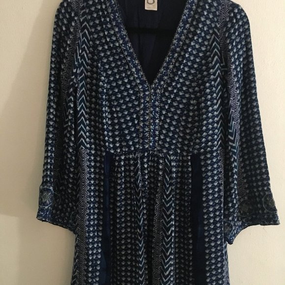 Anthropologie Akemi + Kin Rozalin Dress Blue Boho Embroidered Patterned M (?) - Picture 2 of 10